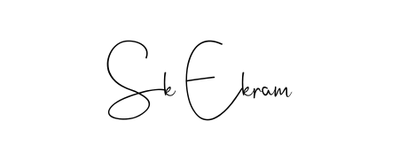Explore multiple handwriting variations for Sk Ekram including this stunning Andilay-7BmLP design. Free to use across all platforms. Sk Ekram signature style 4 images and pictures png