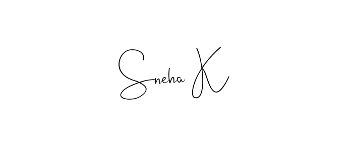 Use a signature maker to create a handwritten signature online. With this signature software, you can design (Andilay-7BmLP) your own signature for name Sneha K. Sneha K signature style 4 images and pictures png