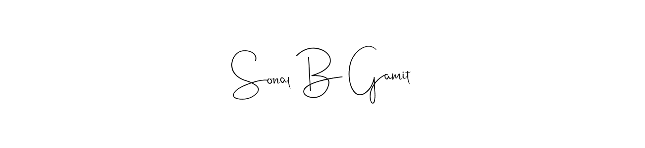 Andilay-7BmLP is a professional signature style that is perfect for those who want to add a touch of class to their signature. It is also a great choice for those who want to make their signature more unique. Get Sonal B Gamit name to fancy signature for free. Sonal B Gamit signature style 4 images and pictures png