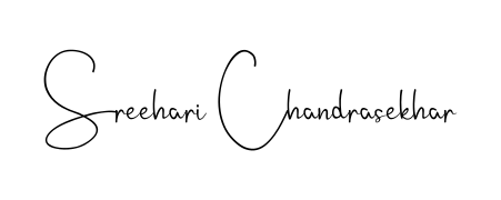 The Andilay-7BmLP typeface gives name Sreehari Chandrasekhar a refined look. Suitable for certificates, diplomas, and official verification. Sreehari Chandrasekhar signature style 4 images and pictures png