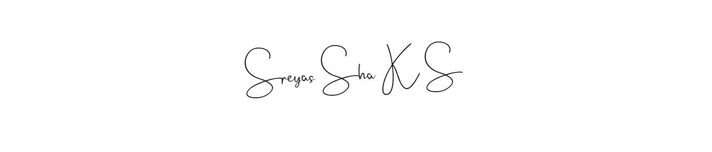 Andilay-7BmLP is a professional signature style that is perfect for those who want to add a touch of class to their signature. It is also a great choice for those who want to make their signature more unique. Get Sreyas Sha K S name to fancy signature for free. Sreyas Sha K S signature style 4 images and pictures png