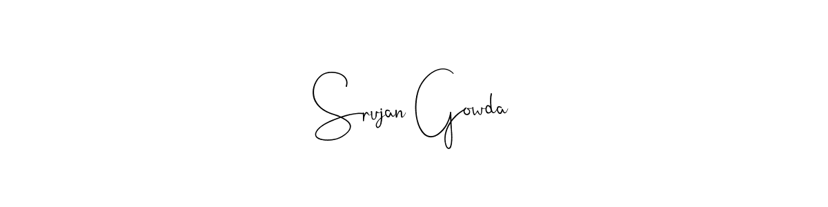 if you are searching for the best signature style for your name Srujan Gowda. so please give up your signature search. here we have designed multiple signature styles  using Andilay-7BmLP. Srujan Gowda signature style 4 images and pictures png