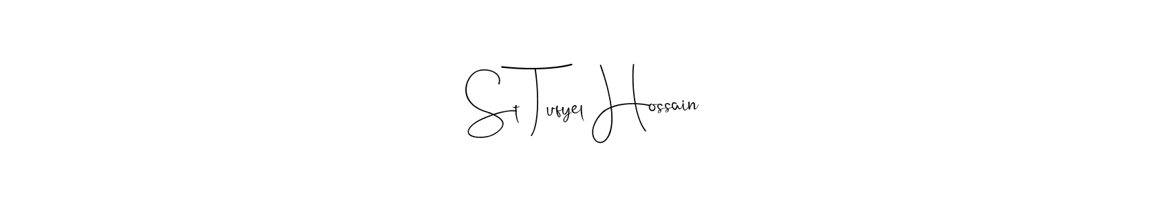 if you are searching for the best signature style for your name St Tufyel Hossain. so please give up your signature search. here we have designed multiple signature styles  using Andilay-7BmLP. St Tufyel Hossain signature style 4 images and pictures png