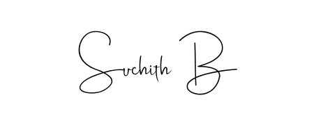 A sleek calligraphic signature for name Suchith B utilizing Andilay-7BmLP styling. Great for adding personal signatures to photos and art. Suchith B signature style 4 images and pictures png