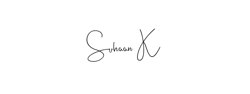 Use a signature maker to create a handwritten signature online. With this signature software, you can design (Andilay-7BmLP) your own signature for name Suhaan K. Suhaan K signature style 4 images and pictures png