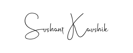 A sleek calligraphic signature for name Sushant Kaushik utilizing Andilay-7BmLP styling. Great for adding personal signatures to photos and art. Sushant Kaushik signature style 4 images and pictures png