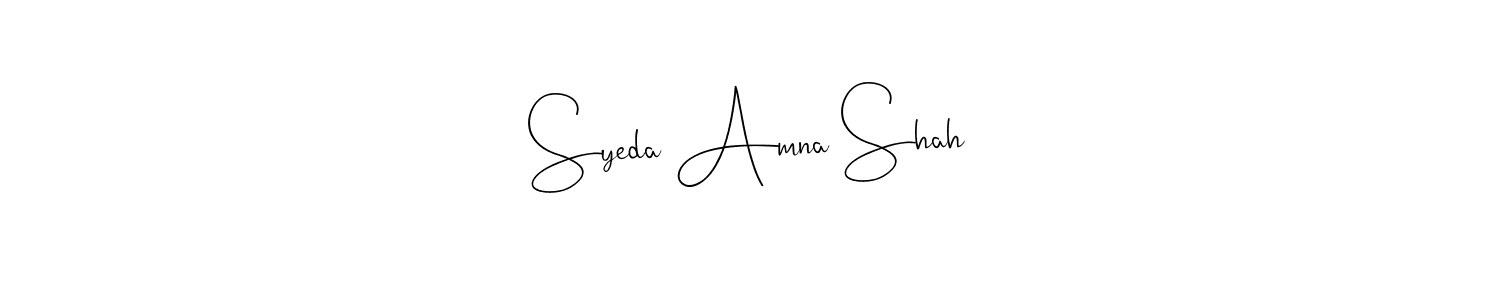 The best way (Andilay-7BmLP) to make a short signature is to pick only two or three words in your name. The name Syeda Amna Shah include a total of six letters. For converting this name. Syeda Amna Shah signature style 4 images and pictures png
