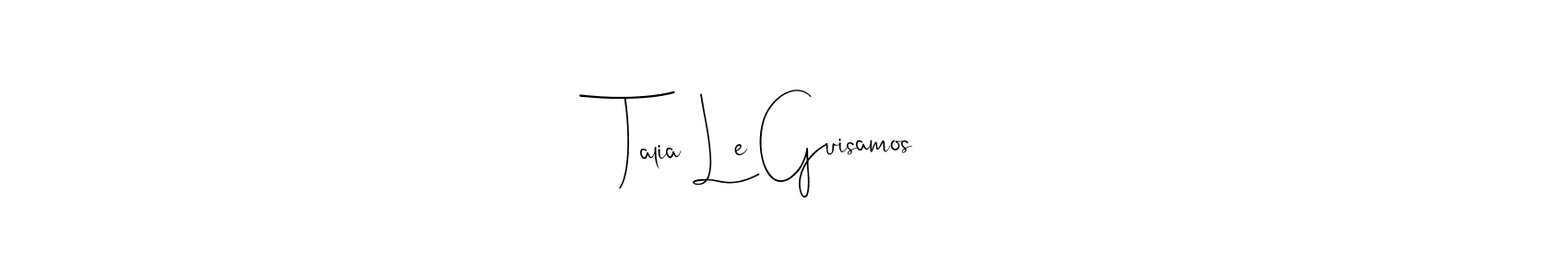 if you are searching for the best signature style for your name Talia Le Guisamos. so please give up your signature search. here we have designed multiple signature styles  using Andilay-7BmLP. Talia Le Guisamos signature style 4 images and pictures png