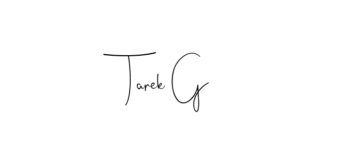 if you are searching for the best signature style for your name Tarek G. so please give up your signature search. here we have designed multiple signature styles  using Andilay-7BmLP. Tarek G signature style 4 images and pictures png