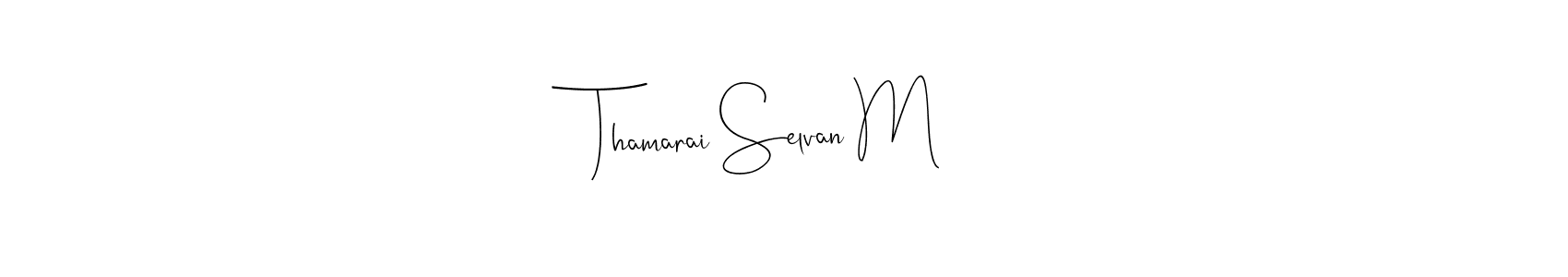 The best way (Andilay-7BmLP) to make a short signature is to pick only two or three words in your name. The name Thamarai Selvan M include a total of six letters. For converting this name. Thamarai Selvan M signature style 4 images and pictures png