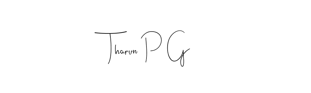 How to make Tharun P G name signature. Use Andilay-7BmLP style for creating short signs online. This is the latest handwritten sign. Tharun P G signature style 4 images and pictures png