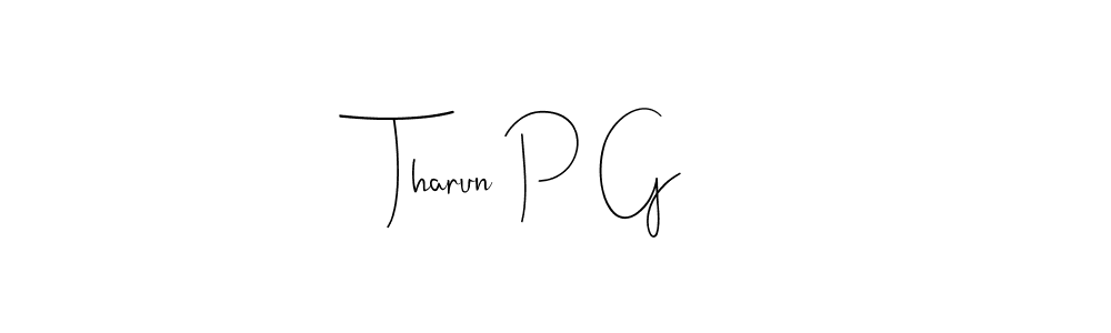 How to make Tharun P G name signature. Use Andilay-7BmLP style for creating short signs online. This is the latest handwritten sign. Tharun P G signature style 4 images and pictures png