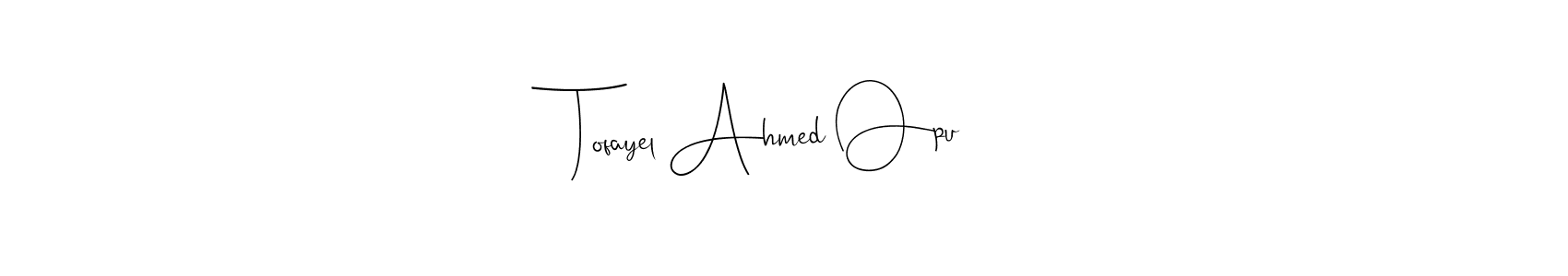 if you are searching for the best signature style for your name Tofayel Ahmed Opu. so please give up your signature search. here we have designed multiple signature styles  using Andilay-7BmLP. Tofayel Ahmed Opu signature style 4 images and pictures png