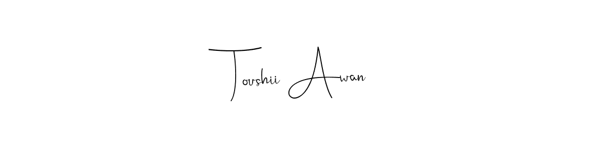 Andilay-7BmLP is a professional signature style that is perfect for those who want to add a touch of class to their signature. It is also a great choice for those who want to make their signature more unique. Get Toushii Awan name to fancy signature for free. Toushii Awan signature style 4 images and pictures png