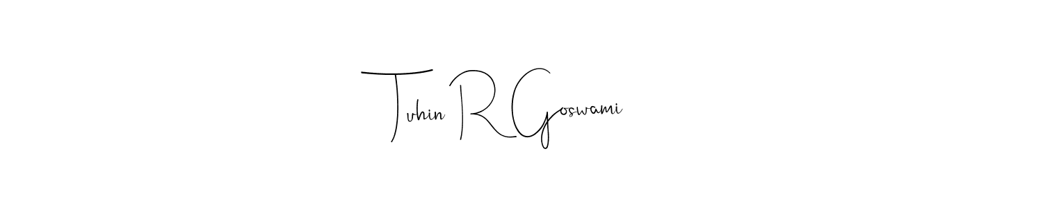 The best way (Andilay-7BmLP) to make a short signature is to pick only two or three words in your name. The name Tuhin R Goswami include a total of six letters. For converting this name. Tuhin R Goswami signature style 4 images and pictures png