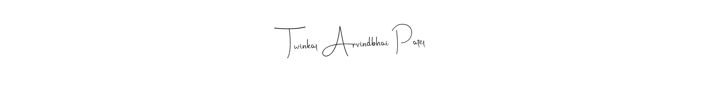 The best way (Andilay-7BmLP) to make a short signature is to pick only two or three words in your name. The name Twinkal Arvindbhai Patel include a total of six letters. For converting this name. Twinkal Arvindbhai Patel signature style 4 images and pictures png