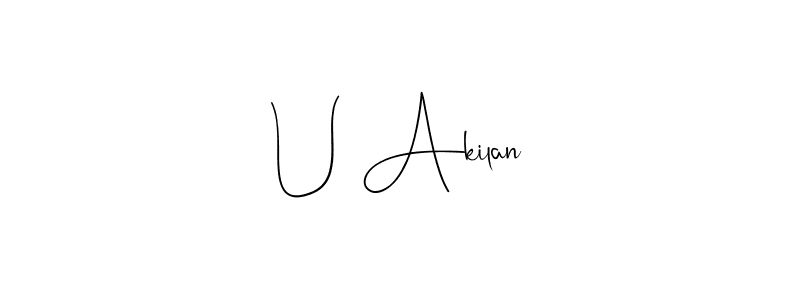 if you are searching for the best signature style for your name U Akilan. so please give up your signature search. here we have designed multiple signature styles  using Andilay-7BmLP. U Akilan signature style 4 images and pictures png