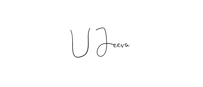 How to make U Jeeva name signature. Use Andilay-7BmLP style for creating short signs online. This is the latest handwritten sign. U Jeeva signature style 4 images and pictures png