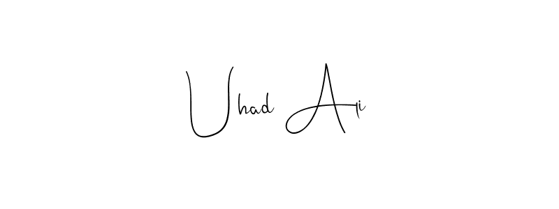 The best way (Andilay-7BmLP) to make a short signature is to pick only two or three words in your name. The name Uhad Ali include a total of six letters. For converting this name. Uhad Ali signature style 4 images and pictures png