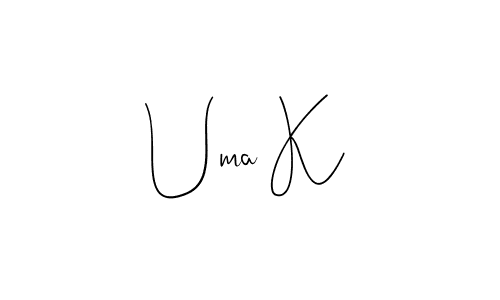 Make a beautiful signature design for name Uma K. With this signature (Andilay-7BmLP) style, you can create a handwritten signature for free. Uma K signature style 4 images and pictures png