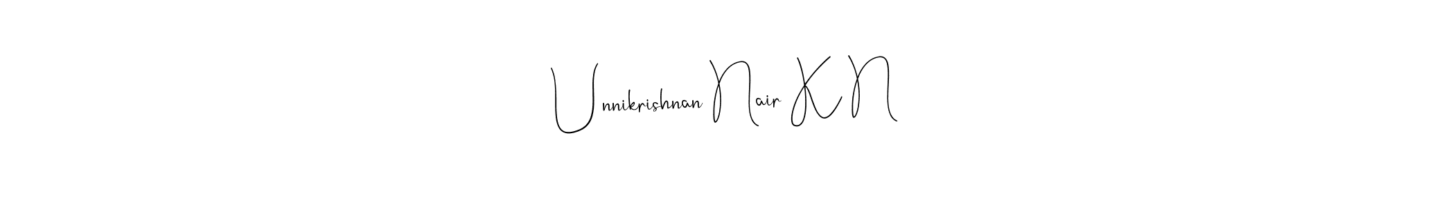 How to make Unnikrishnan Nair K N name signature. Use Andilay-7BmLP style for creating short signs online. This is the latest handwritten sign. Unnikrishnan Nair K N signature style 4 images and pictures png