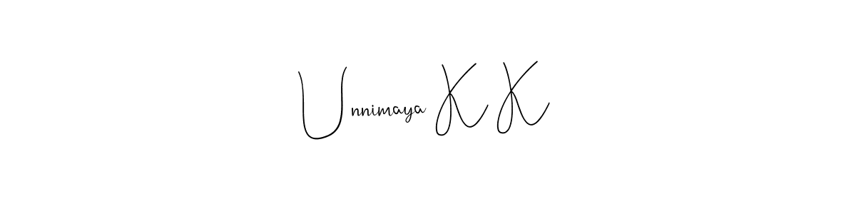 if you are searching for the best signature style for your name Unnimaya K K. so please give up your signature search. here we have designed multiple signature styles  using Andilay-7BmLP. Unnimaya K K signature style 4 images and pictures png