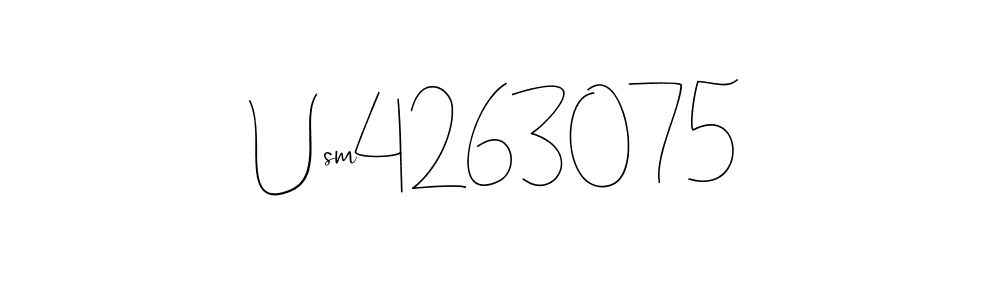 The best way (Andilay-7BmLP) to make a short signature is to pick only two or three words in your name. The name Usm4263075 include a total of six letters. For converting this name. Usm4263075 signature style 4 images and pictures png