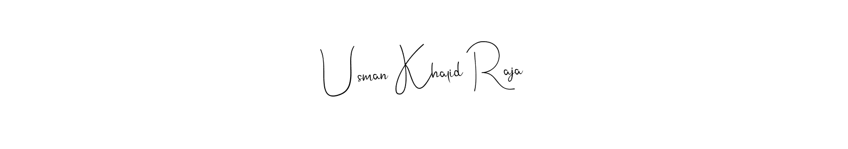 Andilay-7BmLP is a professional signature style that is perfect for those who want to add a touch of class to their signature. It is also a great choice for those who want to make their signature more unique. Get Usman Khalid Raja name to fancy signature for free. Usman Khalid Raja signature style 4 images and pictures png