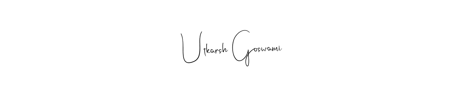 How to make Utkarsh Goswami name signature. Use Andilay-7BmLP style for creating short signs online. This is the latest handwritten sign. Utkarsh Goswami signature style 4 images and pictures png