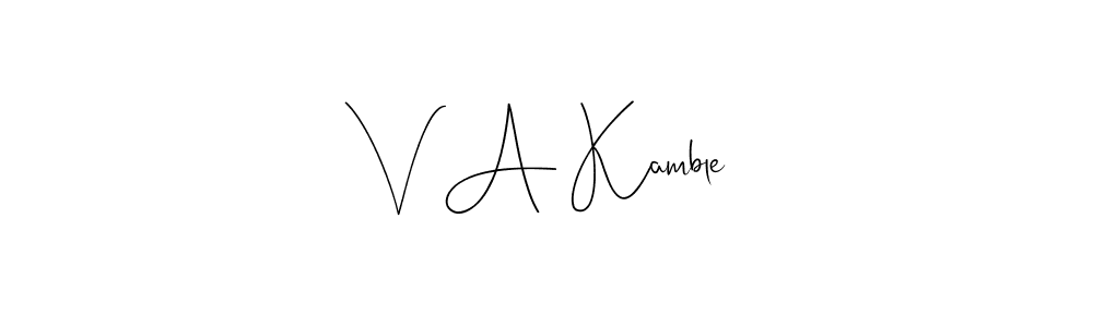 How to make V A Kamble name signature. Use Andilay-7BmLP style for creating short signs online. This is the latest handwritten sign. V A Kamble signature style 4 images and pictures png