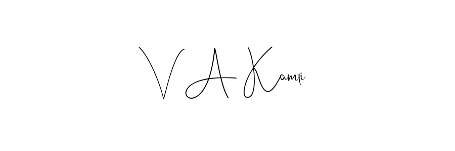 How to make V A Kamli signature? Andilay-7BmLP is a professional autograph style. Create handwritten signature for V A Kamli name. V A Kamli signature style 4 images and pictures png