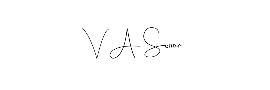 Make a beautiful signature design for name V A Sonar. With this signature (Andilay-7BmLP) style, you can create a handwritten signature for free. V A Sonar signature style 4 images and pictures png