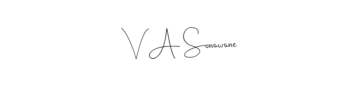 How to make V A Sonawane signature? Andilay-7BmLP is a professional autograph style. Create handwritten signature for V A Sonawane name. V A Sonawane signature style 4 images and pictures png