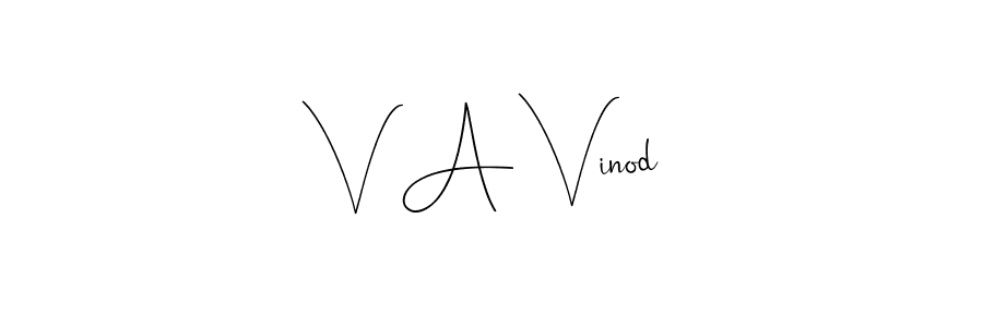 The best way (Andilay-7BmLP) to make a short signature is to pick only two or three words in your name. The name V A Vinod include a total of six letters. For converting this name. V A Vinod signature style 4 images and pictures png