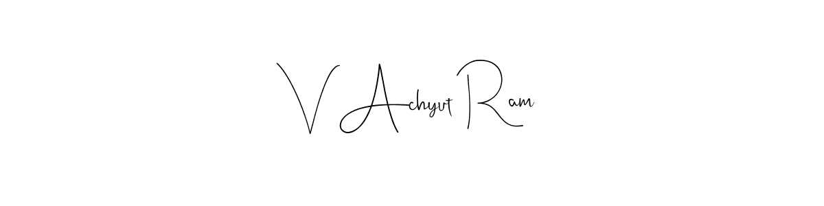 if you are searching for the best signature style for your name V Achyut Ram. so please give up your signature search. here we have designed multiple signature styles  using Andilay-7BmLP. V Achyut Ram signature style 4 images and pictures png