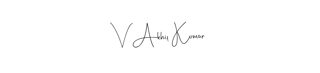 The best way (Andilay-7BmLP) to make a short signature is to pick only two or three words in your name. The name V Akhil Kumar include a total of six letters. For converting this name. V Akhil Kumar signature style 4 images and pictures png
