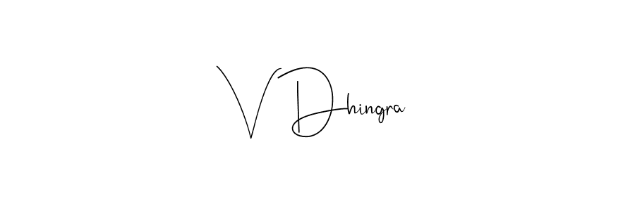 How to make V Dhingra name signature. Use Andilay-7BmLP style for creating short signs online. This is the latest handwritten sign. V Dhingra signature style 4 images and pictures png