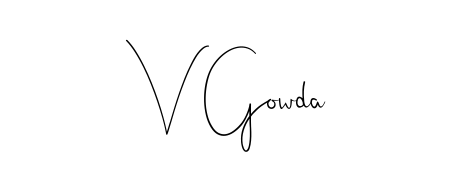 A sleek calligraphic signature for name V Gowda utilizing Andilay-7BmLP styling. Great for adding personal signatures to photos and art. V Gowda signature style 4 images and pictures png