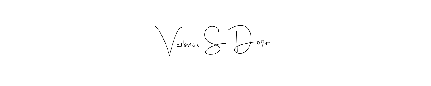 The best way (Andilay-7BmLP) to make a short signature is to pick only two or three words in your name. The name Vaibhav S Datir include a total of six letters. For converting this name. Vaibhav S Datir signature style 4 images and pictures png