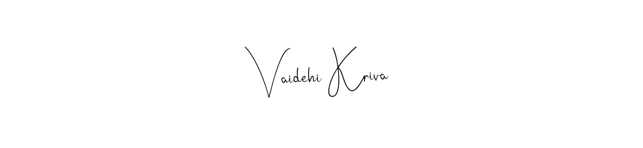 How to make Vaidehi Kriva name signature. Use Andilay-7BmLP style for creating short signs online. This is the latest handwritten sign. Vaidehi Kriva signature style 4 images and pictures png