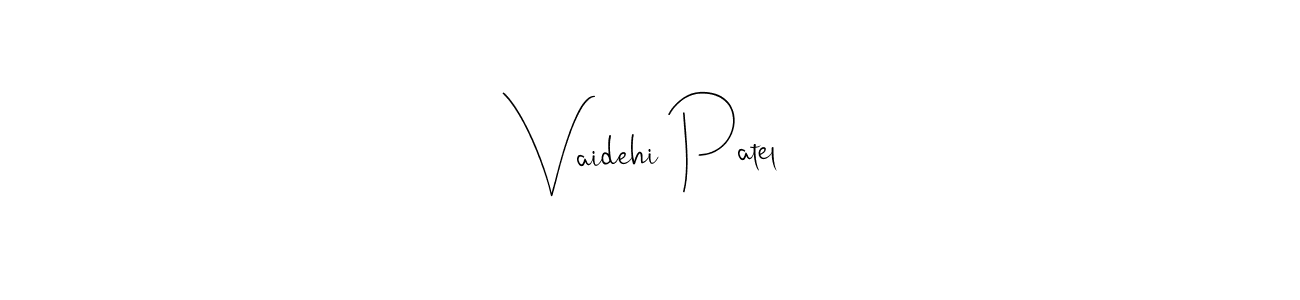 How to make Vaidehi Patel name signature. Use Andilay-7BmLP style for creating short signs online. This is the latest handwritten sign. Vaidehi Patel signature style 4 images and pictures png