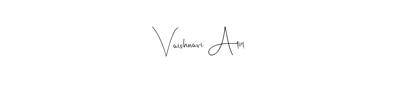 Similarly Andilay-7BmLP is the best handwritten signature design. Signature creator online .You can use it as an online autograph creator for name Vaishnavi Atul. Vaishnavi Atul signature style 4 images and pictures png