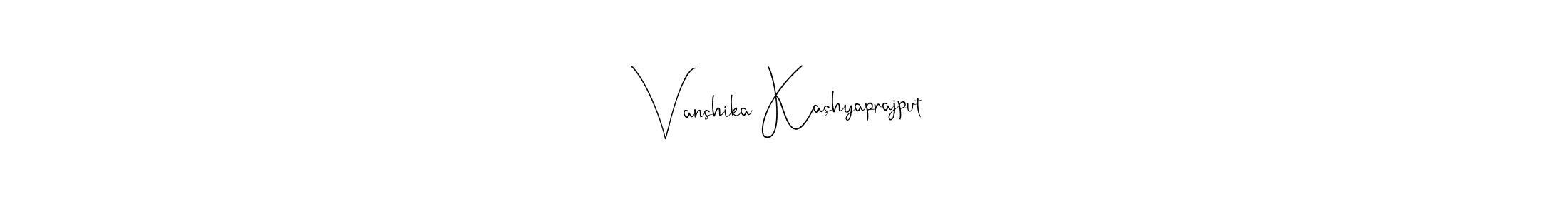 This is the best signature style for the Vanshika Kashyaprajput name. Also you like these signature font (Andilay-7BmLP). Mix name signature. Vanshika Kashyaprajput signature style 4 images and pictures png