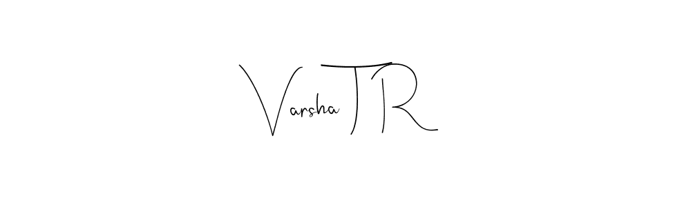The best way (Andilay-7BmLP) to make a short signature is to pick only two or three words in your name. The name Varsha T R include a total of six letters. For converting this name. Varsha T R signature style 4 images and pictures png