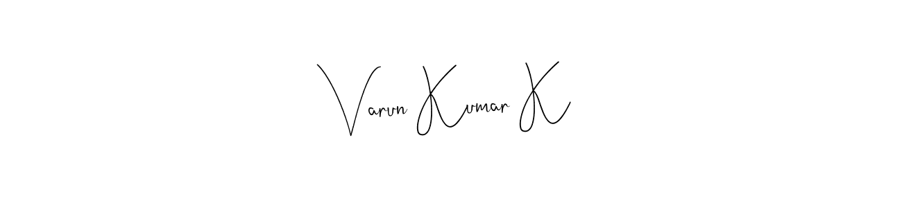 if you are searching for the best signature style for your name Varun Kumar K. so please give up your signature search. here we have designed multiple signature styles  using Andilay-7BmLP. Varun Kumar K signature style 4 images and pictures png