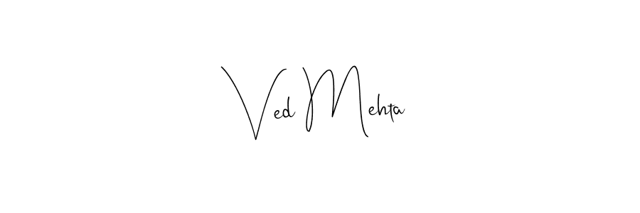 How to make Ved Mehta name signature. Use Andilay-7BmLP style for creating short signs online. This is the latest handwritten sign. Ved Mehta signature style 4 images and pictures png