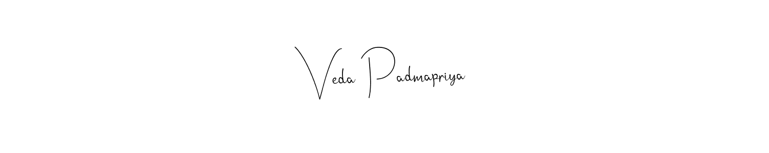 How to make Veda Padmapriya name signature. Use Andilay-7BmLP style for creating short signs online. This is the latest handwritten sign. Veda Padmapriya signature style 4 images and pictures png