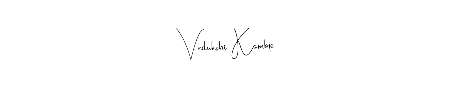 The best way (Andilay-7BmLP) to make a short signature is to pick only two or three words in your name. The name Vedakshi Kamble include a total of six letters. For converting this name. Vedakshi Kamble signature style 4 images and pictures png