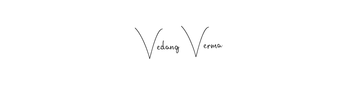 The best way (Andilay-7BmLP) to make a short signature is to pick only two or three words in your name. The name Vedang Verma include a total of six letters. For converting this name. Vedang Verma signature style 4 images and pictures png