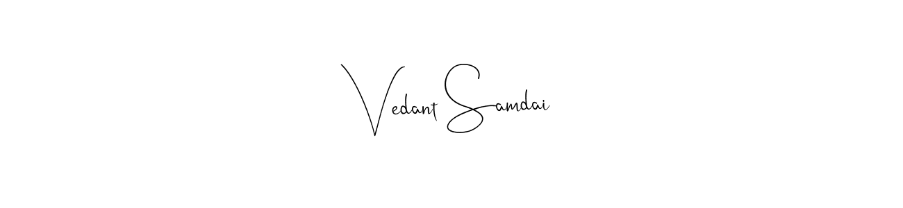 This is the best signature style for the Vedant Samdai name. Also you like these signature font (Andilay-7BmLP). Mix name signature. Vedant Samdai signature style 4 images and pictures png